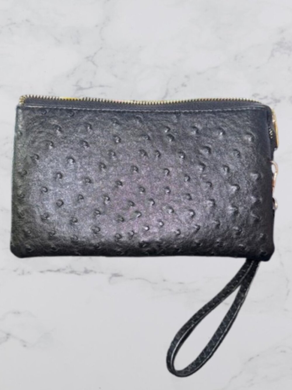 Black Ostrich-Textured Wristlet Wallet